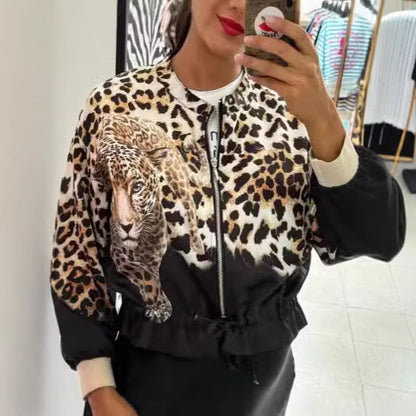 Damen Bomberjacke mit tierischem Print und elastischen Bündchen Stalluxe
