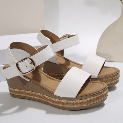 Damen Wedge-Sandalen mit verstellbarem Riemen und geschmackvoller Schnalle Stalluxe
