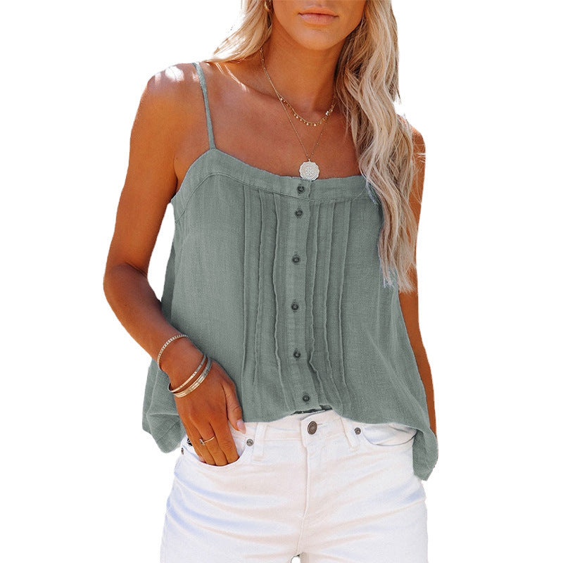 Damen luftiges Spaghettiträger-Oberteil mit kariertem Design und Knopfdetails Stalluxe