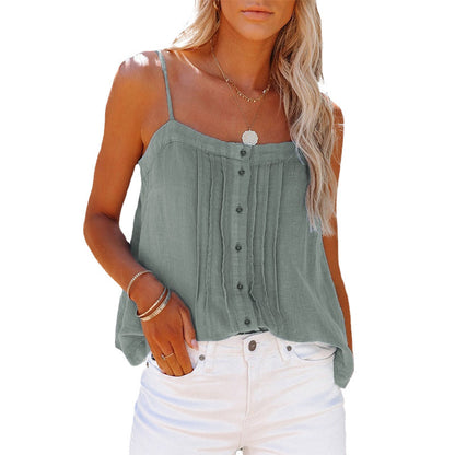 Damen luftiges Spaghettiträger-Oberteil mit kariertem Design und Knopfdetails Stalluxe