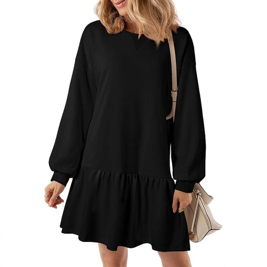 Damen lässiges Kleid mit weitem Schnitt und voluminösen Ärmeln Stalluxe