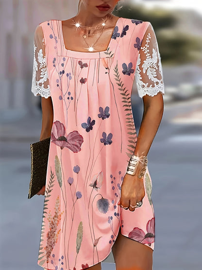 Damen Freizeitkleid mit floralen Mustern und transparenter Spitze Stalluxe