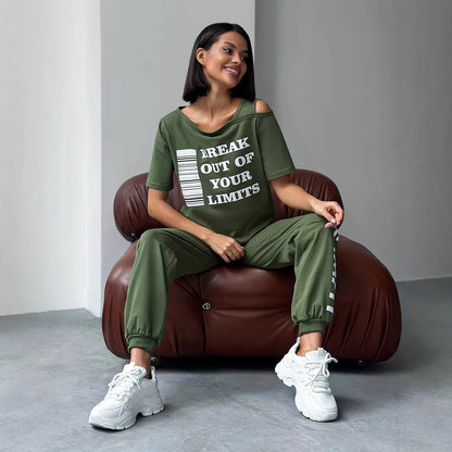 Damen modernes Sport-Set mit ausschnitt und grafischem Print Stalluxe