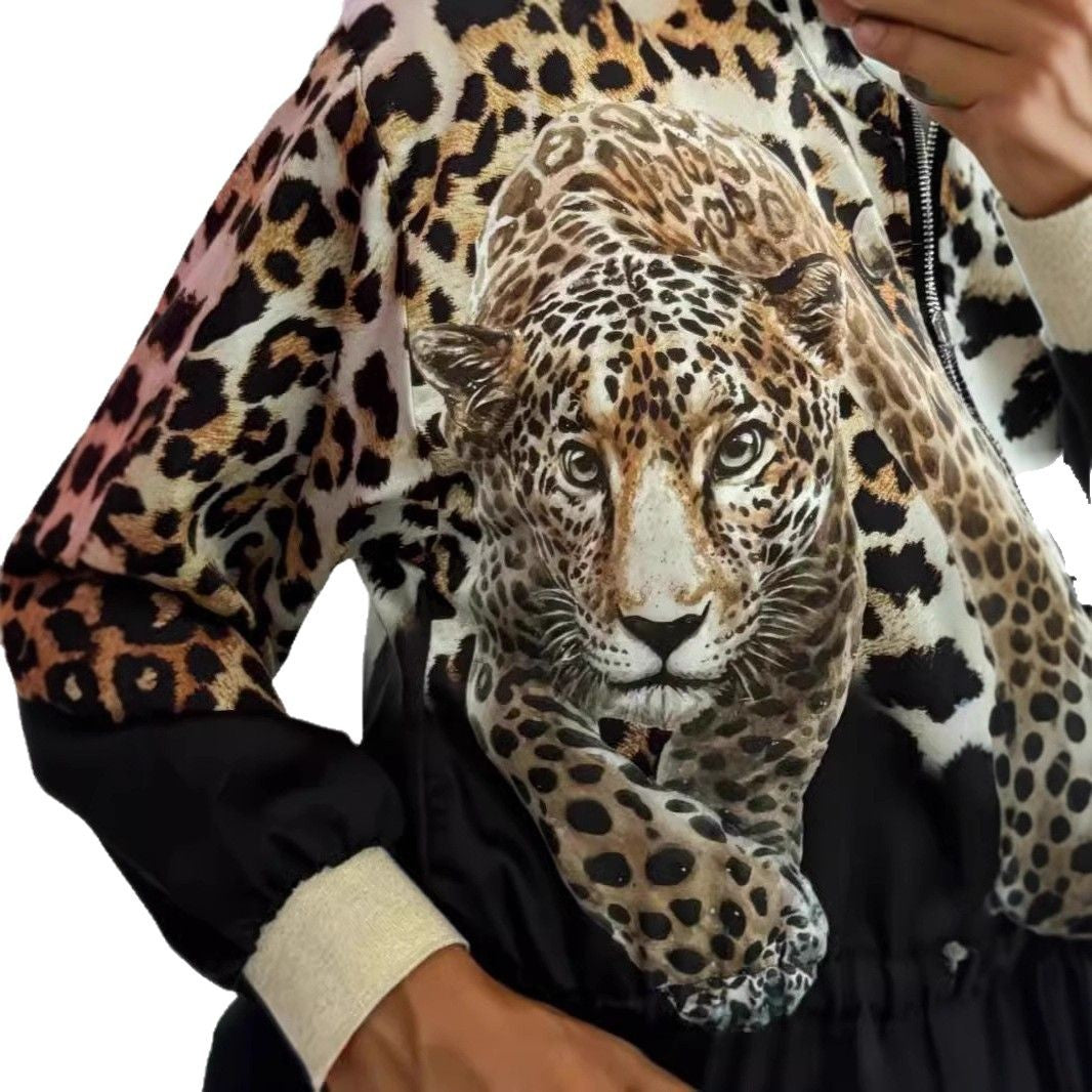 Damen Bomberjacke mit tierischem Print und elastischen Bündchen Stalluxe