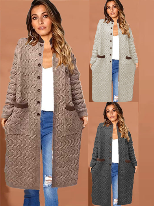 Damen Strickmantel mit großem Zopfdesign und praktischen Taschen Stalluxe