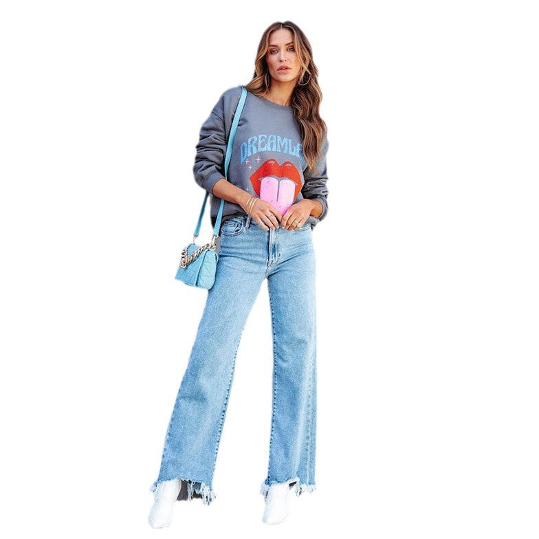 Damen Weite Jeans mit fransigem Saum und modischem Schnitt Stalluxe