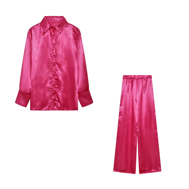 Damen Satin Pyjama-Set mit elegantem Schnitt und luxuriösem Glanz Stalluxe Magenta