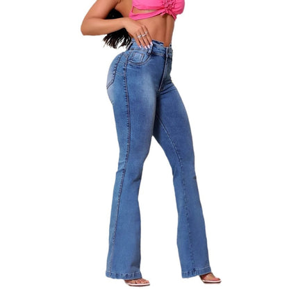 Damen Flared Jeans mit hohem Bund und figurbetontem Schnitt Stalluxe