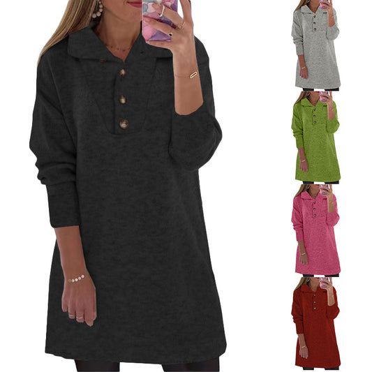 Damen Sweatdress mit Knopfleiste und oversized Kragen Stalluxe