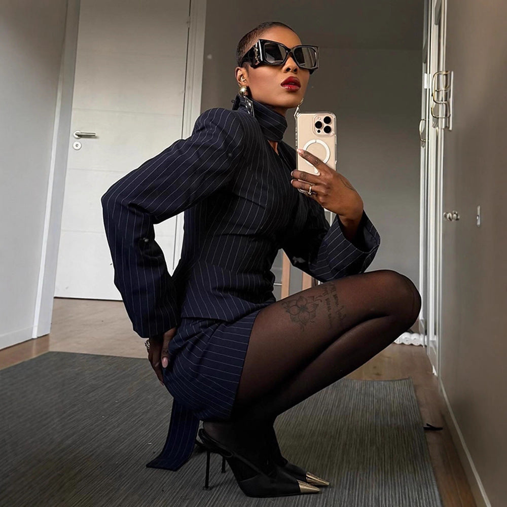 Damen Blazer mit modischem Kragen und eleganter Schärpe Stalluxe