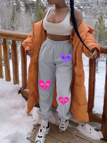 Damen Bequeme Sweatpants mit kreativen Herzmotiven Stalluxe