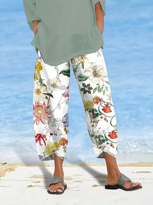 Damen Freizeithose mit floralem Muster und elastischem Bund Stalluxe