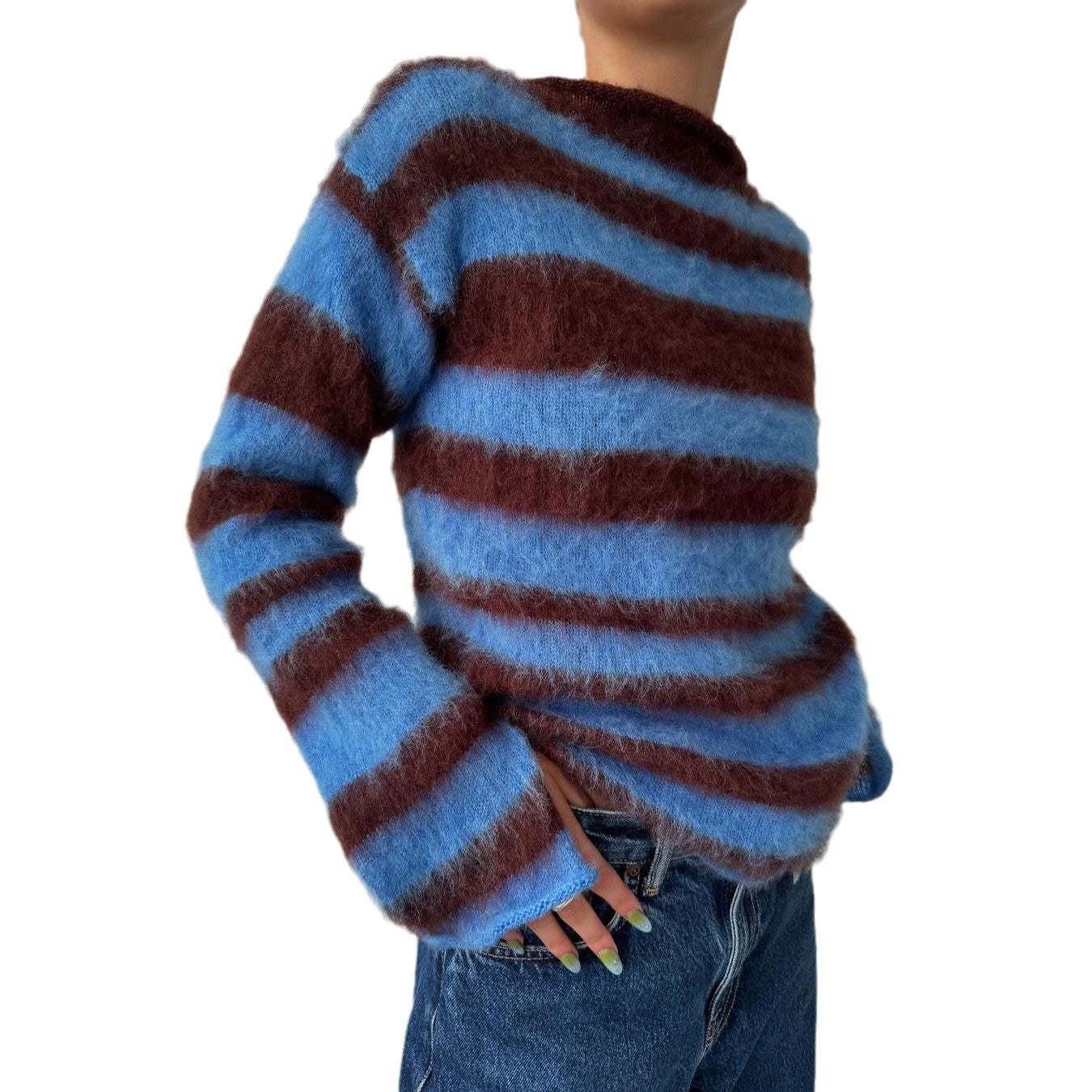 Damen Mohair-Strickpullover mit modischem Streifenmuster Stalluxe