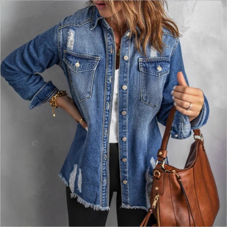 Damen Jeansjacke mit angesagten Used-Effekten und lässigem Schnitt Stalluxe