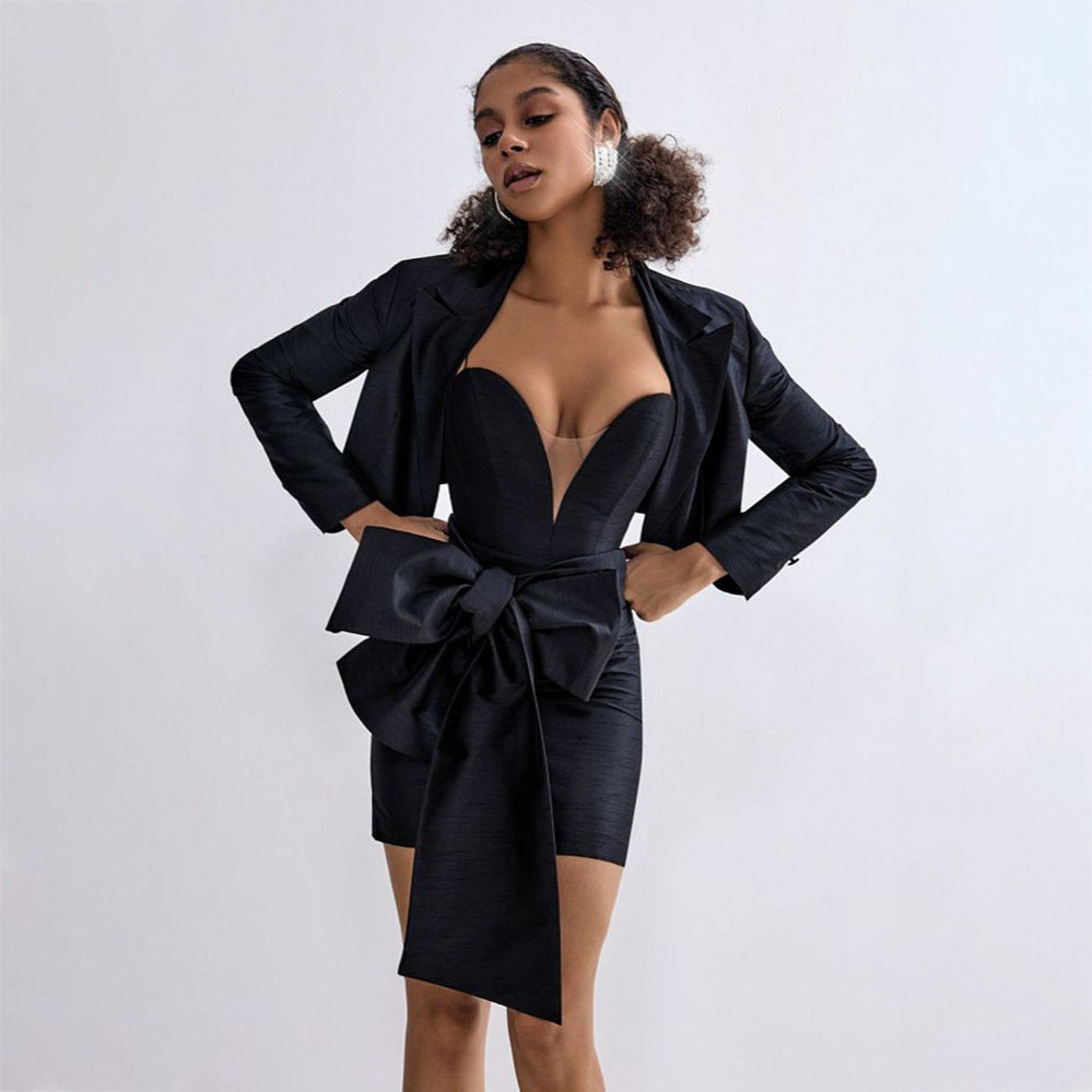 Damen elegantes Blazer-Kleid mit raffiniertem Taillengürtel und schmalem Schnitt Stalluxe