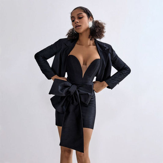 Damen elegantes Blazer-Kleid mit raffiniertem Taillengürtel und schmalem Schnitt Stalluxe