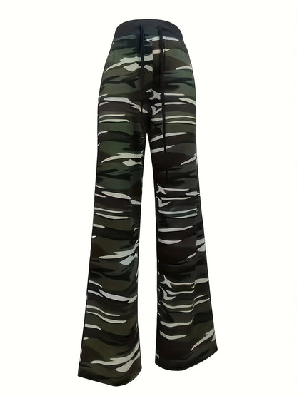Damen Bequeme Cargohose mit elastischem Bund und stylishen Camouflagemuster Stalluxe