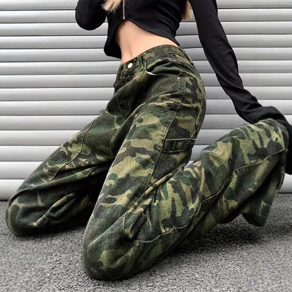 Damen Cargo-Hose mit camouflage Muster und tiefen Taschen Stalluxe