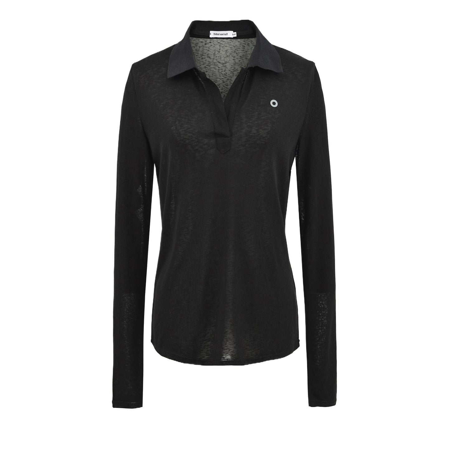 Damen Langarm-Polohemd mit modernem Kragen und hochqualitativem Materialmix Stalluxe