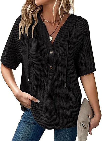 Damen lässiges Oversized Shirt mit Kapuze und Knopfdetail Stalluxe