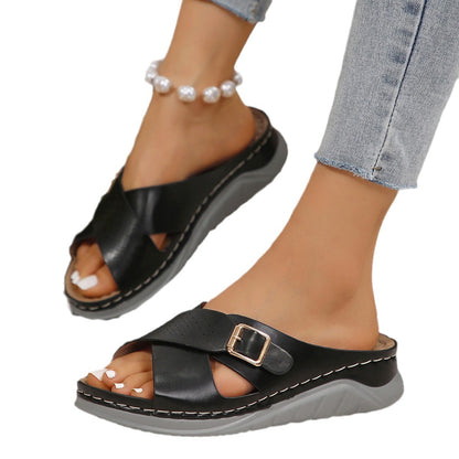 Damen Riemchen-Sandalen mit anatomischem Fußbett und komfortabler Wedge-Sohle Stalluxe