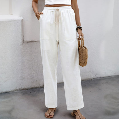 Damen Sommerliche Leinenhose mit elastischem Bund und praktischen Tasche Stalluxe