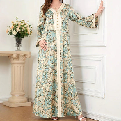 Damen Maxikleid mit kunstvollem Blumenmuster und Knopfdetails Stalluxe