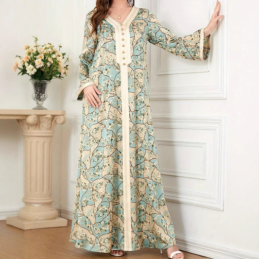 Damen Maxikleid mit kunstvollem Blumenmuster und Knopfdetails Stalluxe