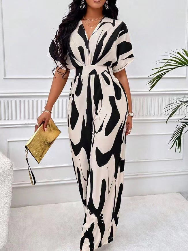 Damen Eleganter Cut-Out Jumpsuit mit modernem Muster Stalluxe