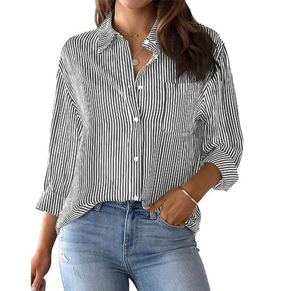 Damen Lässige Hemdbluse mit feinen Streifen und Brusttasche Stalluxe