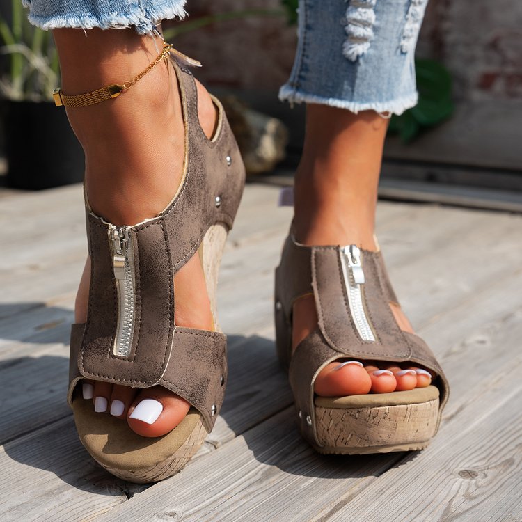 Damen Wedge-Sandalen mit modischem Reißverschluss und komfortablem Fußbett Stalluxe