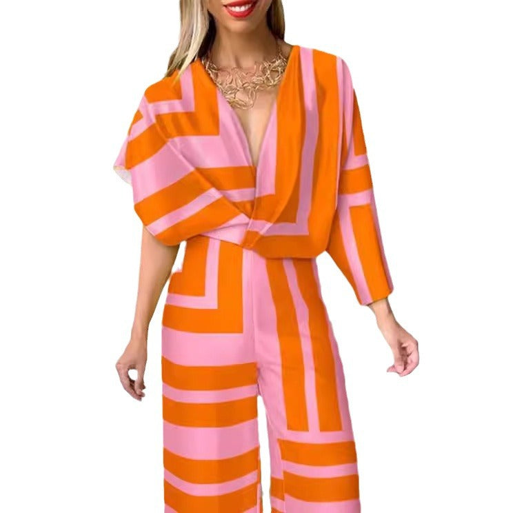 Damen Weit geschnittene Jumpsuit mit geometrischen Mustern Stalluxe