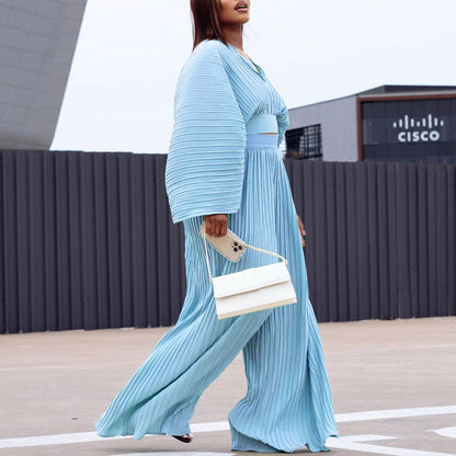 Damen Plissierter Jumpsuit mit voluminösen Ärmeln und taillierter Passform Stalluxe