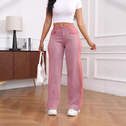 Damen High-Waist Jeans im modernen Farbblock-Design mit weitem Bein Stalluxe