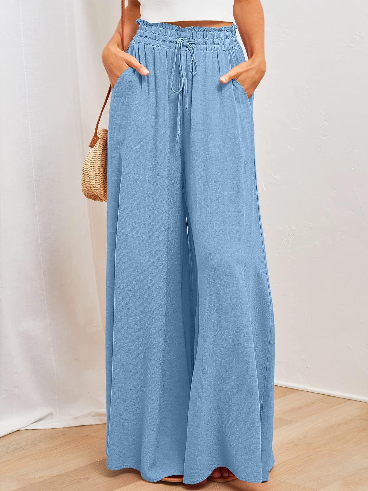Women's Bohemian Style Maxi Skirt with Drawstring Waist Stalluxe Sky Blue