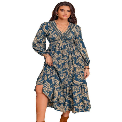 Damen Maxikleid mit tiefem V-Ausschnitt und weitem Rock Stalluxe