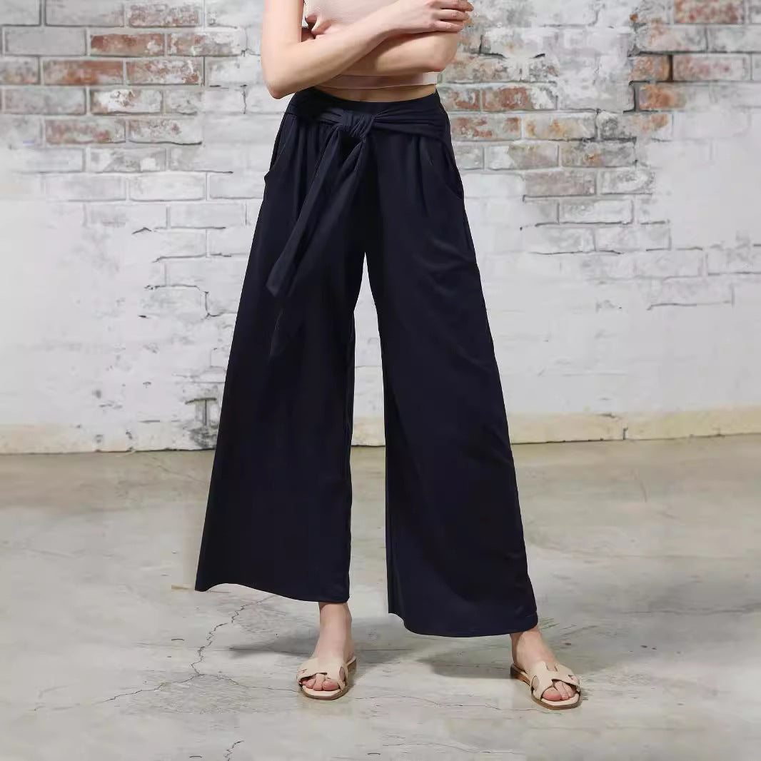 Damen Weite Jersey-Hose mit Bindegürtel und hohem Bund Stalluxe