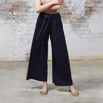 Damen Weite Jersey-Hose mit Bindegürtel und hohem Bund Stalluxe