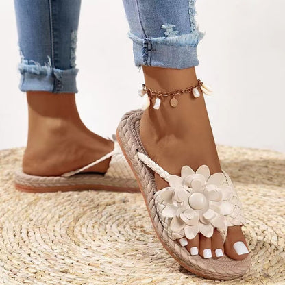 Damen Sandaletten mit floraler Verzierung und Naturfasersohle Stalluxe