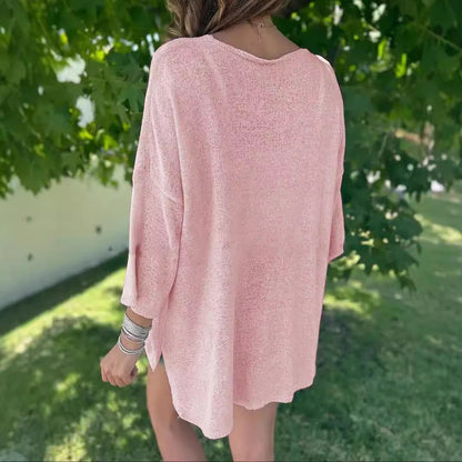 Damen luftiges Strickoberteil mit oversized Schnitt und V-Ausschnitt Stalluxe