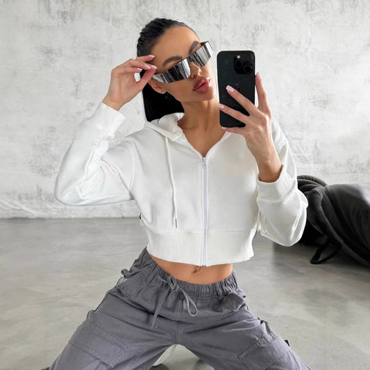 Damen cropped Kapuzenpullover mit bequemen elastischen Bündchen und praktischen Taschen Stalluxe