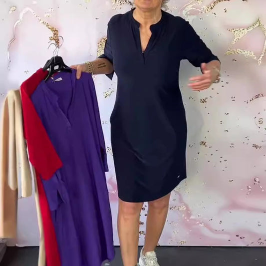 Damen Casual Tunika-Kleid mit Kurzarm und eleganter Knopfleiste Stalluxe