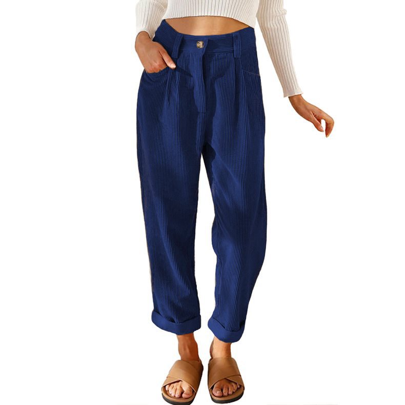 Damen Bequeme und elegante Hochtaillierte Hose mit feinem Rippmuster Stalluxe