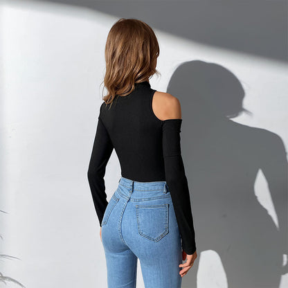 Damen langärmliger Body mit asymmetrischem Ausschnitt Stalluxe