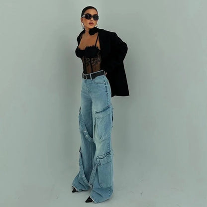 Damen Cargo-Jeans mit einzigartigen Applikationen und auffälligem Design Stalluxe