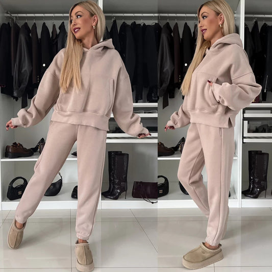 Damen lässiger Hoodie und Jogginghose Set mit elastischem Bund und geräumigen Taschen Stalluxe