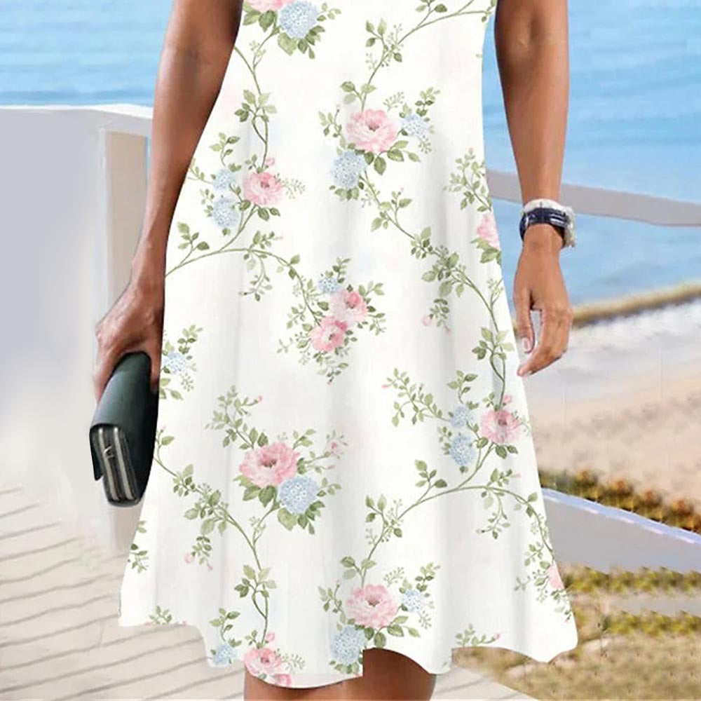 Damen Blumenkleid mit luftigen Spitzenärmeln und elegantem V-Ausschnitt Stalluxe