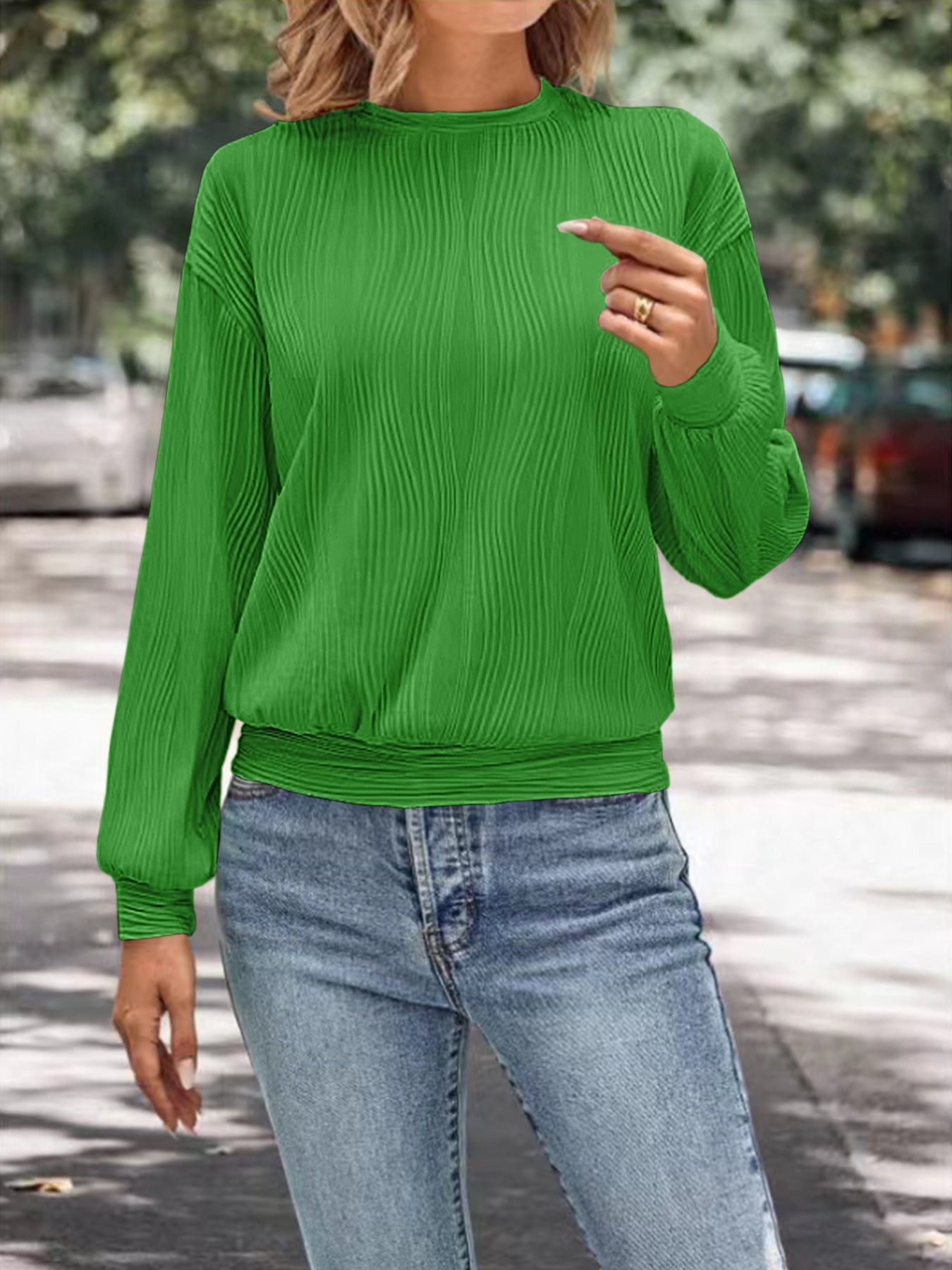 Damen lässiges Sweatshirt mit strukturiertem Stoff und elastischen Bündchen Stalluxe