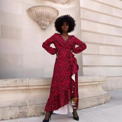 Damen Maxikleid mit Rüschendetails und asymmetrischem Saum Stalluxe