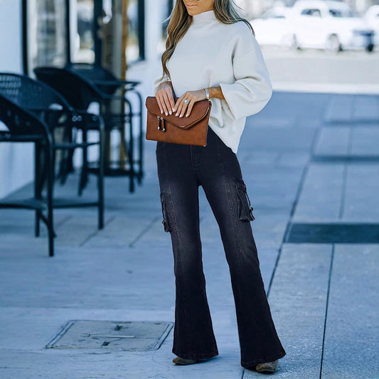 Damen Bootcut Cargo-Jeans mit hohem Taillenbund und praktischen Taschen Stalluxe